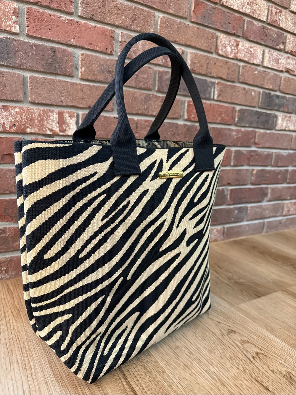 Joy Mangano Black Cream Zebra Knit Tote Bag Large Shopper NWOT